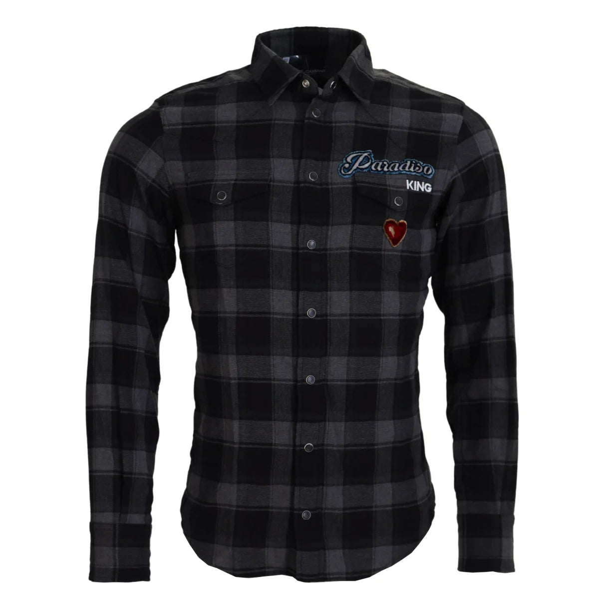 Dolce & Gabbana Black Gray Check Long Sleeves Cotton Shirt