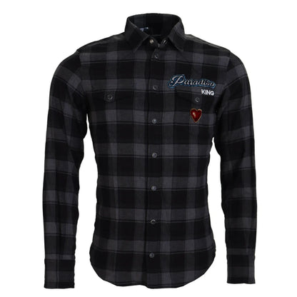 Dolce & Gabbana Black Gray Check Long Sleeves Cotton Shirt