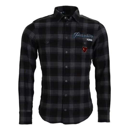 Dolce & Gabbana Black Gray Check Long Sleeves Cotton Shirt
