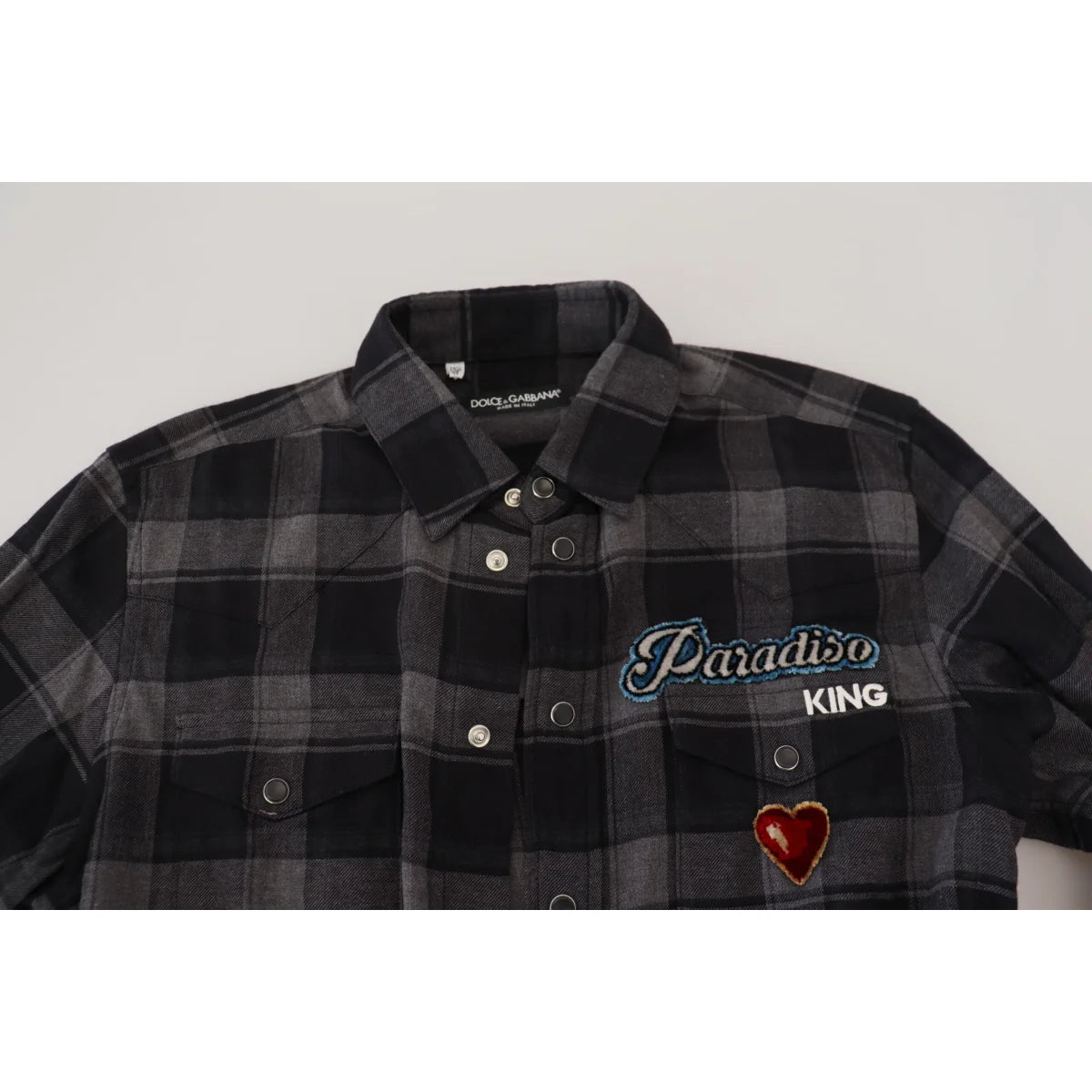 Dolce & Gabbana Black Gray Check Long Sleeves Cotton Shirt