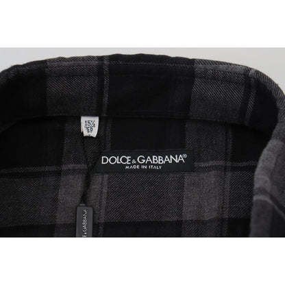Dolce & Gabbana Black Gray Check Long Sleeves Cotton Shirt
