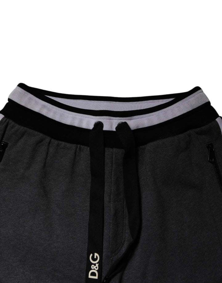 Dolce &amp; Gabbana Black Gray Cotton Layered Men Sweatpants Pants