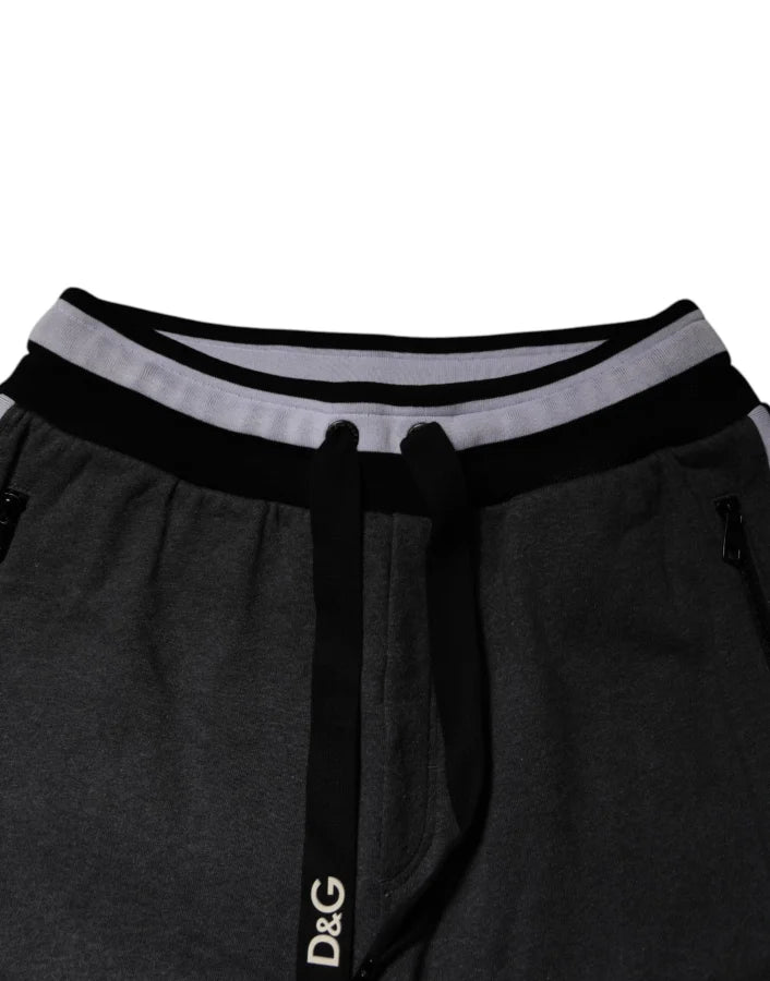 Dolce &amp; Gabbana Black Gray Cotton Layered Men Sweatpants Pants
