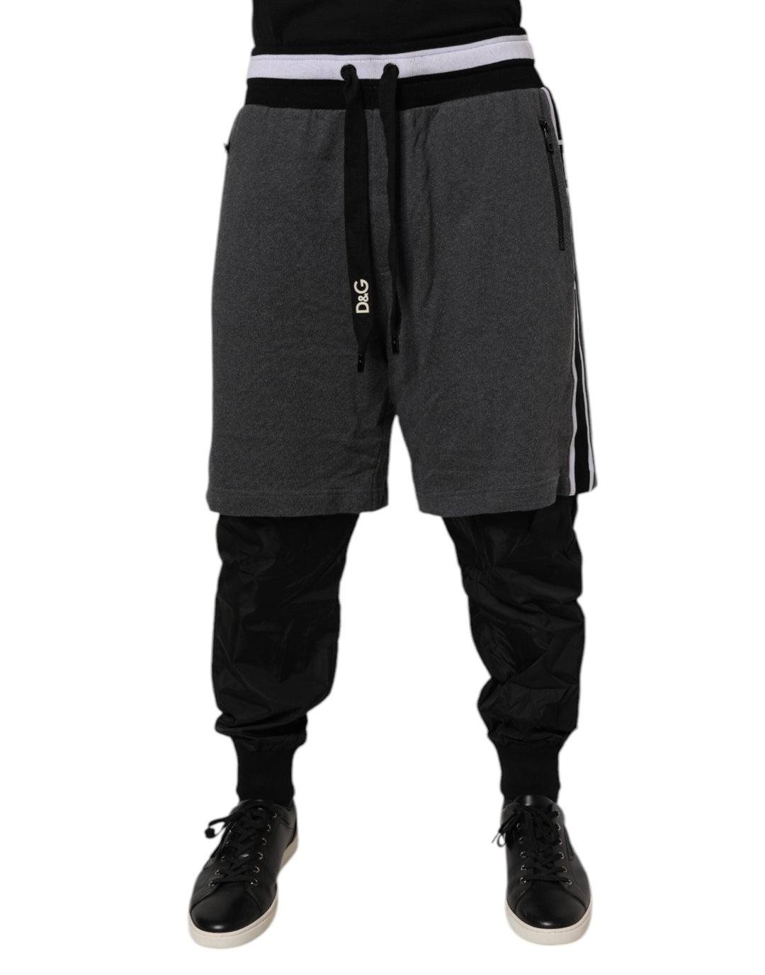 Dolce &amp; Gabbana Black Gray Cotton Layered Men Sweatpants Pants