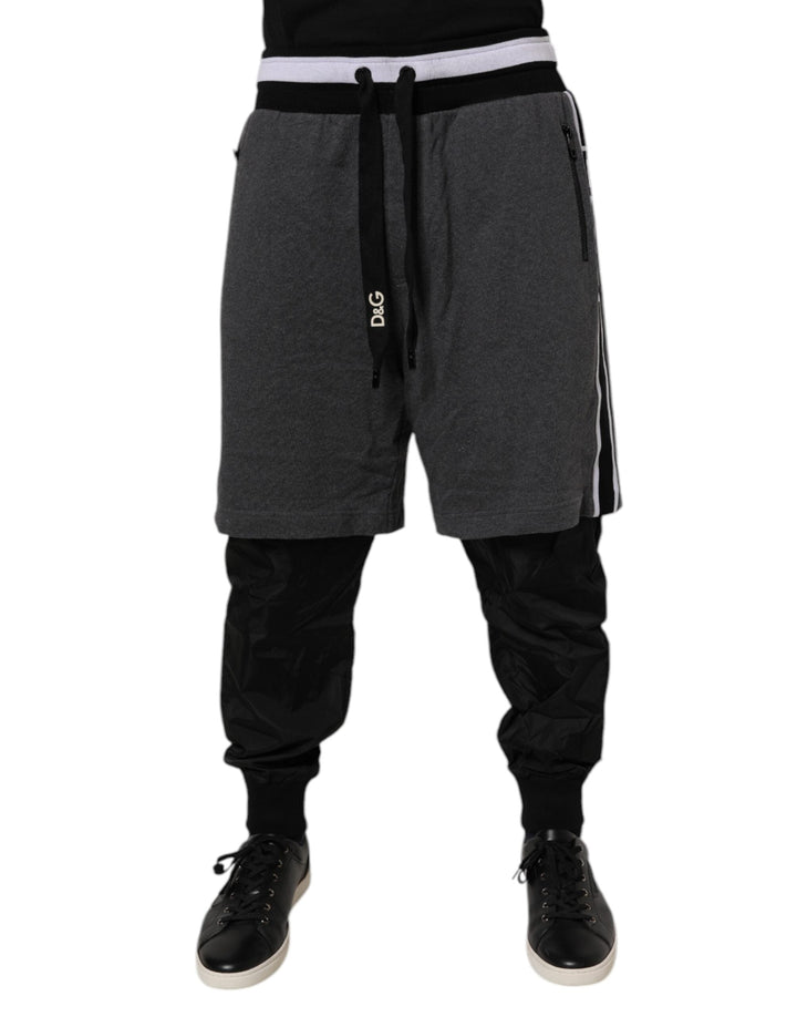 Dolce &amp; Gabbana Black Gray Cotton Layered Men Sweatpants Pants