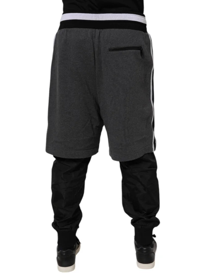 Dolce &amp; Gabbana Black Gray Cotton Layered Men Sweatpants Pants