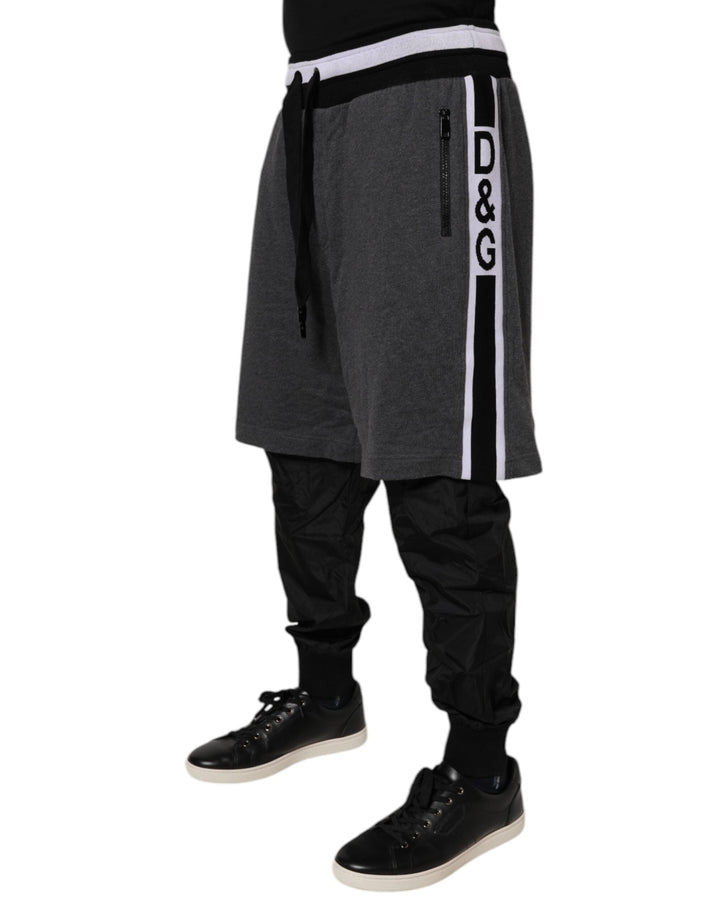 Dolce &amp; Gabbana Black Gray Cotton Layered Men Sweatpants Pants