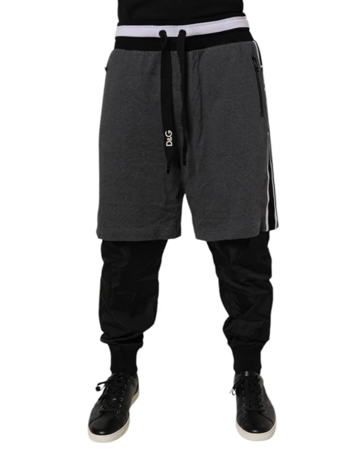 Dolce &amp; Gabbana Black Gray Cotton Layered Men Sweatpants Pants