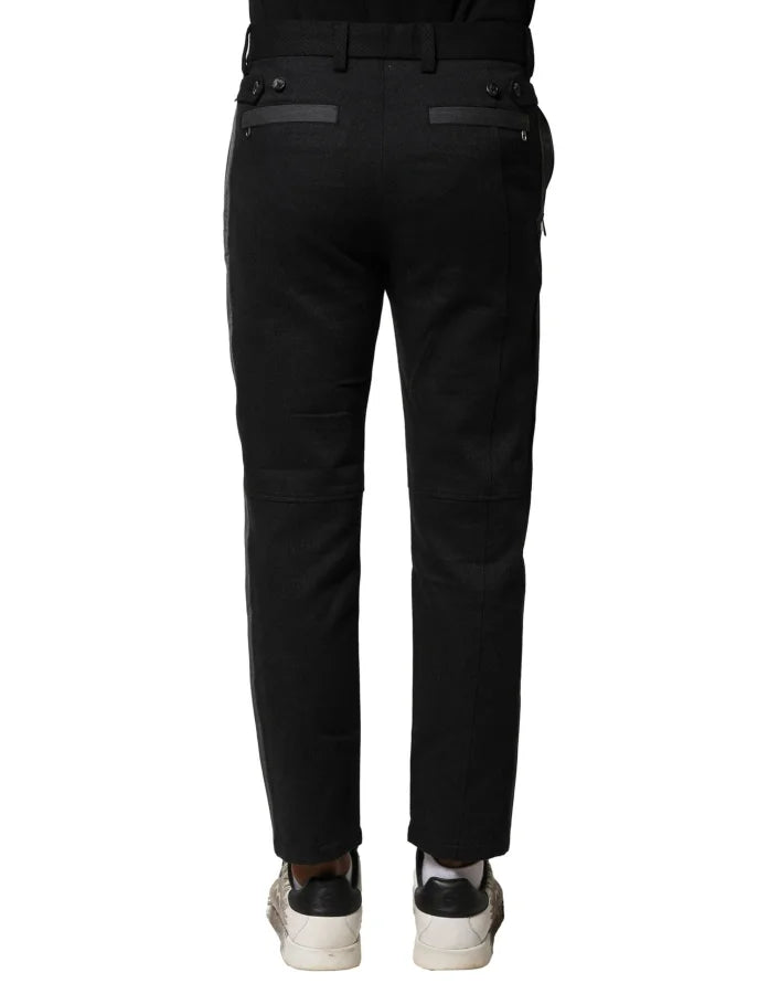 Dolce &amp; Gabbana Black Gray Cotton Tapered Men Pants