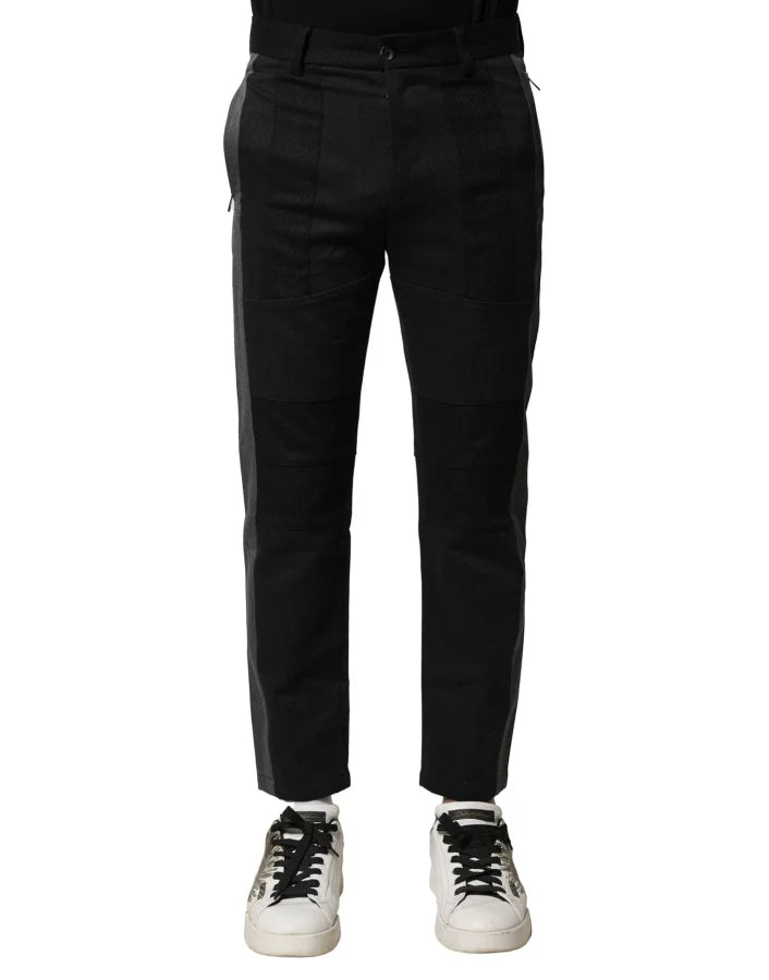 Dolce &amp; Gabbana Black Gray Cotton Tapered Men Pants
