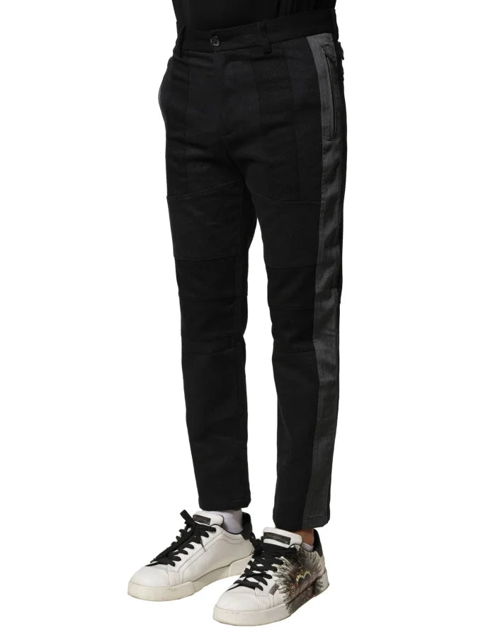 Dolce &amp; Gabbana Black Gray Cotton Tapered Men Pants