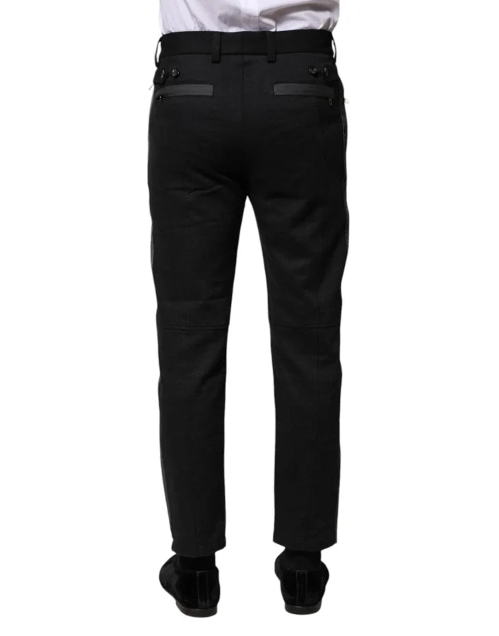 Dolce &amp; Gabbana Black Gray Fantasy Cotton Formal Slim Pants