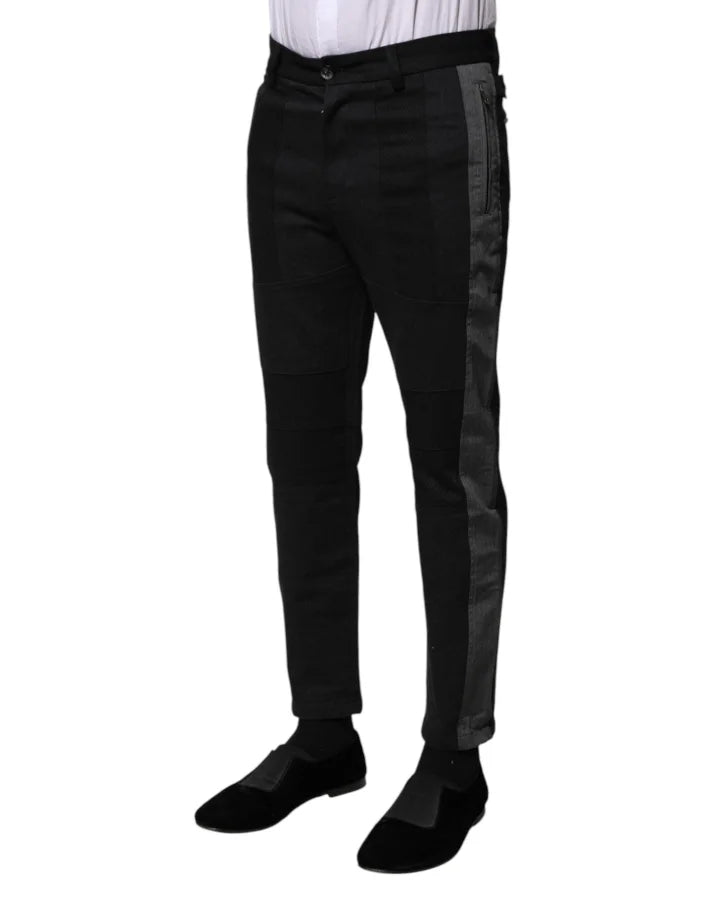 Dolce &amp; Gabbana Black Gray Fantasy Cotton Formal Slim Pants