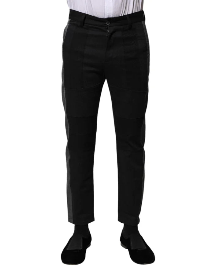 Dolce &amp; Gabbana Black Gray Fantasy Cotton Formal Slim Pants