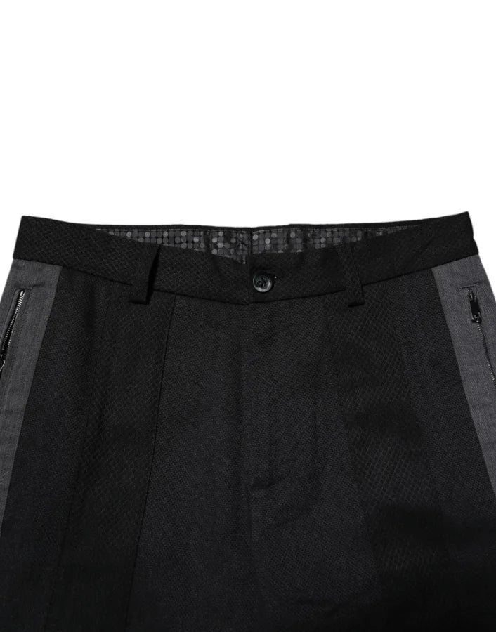 Dolce &amp; Gabbana Black Gray Fantasy Cotton Formal Slim Pants
