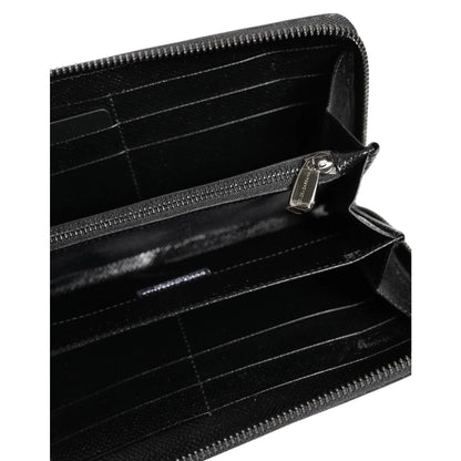 Dolce & Gabbana Black Gray Leather Zip Continental Wallet for Men