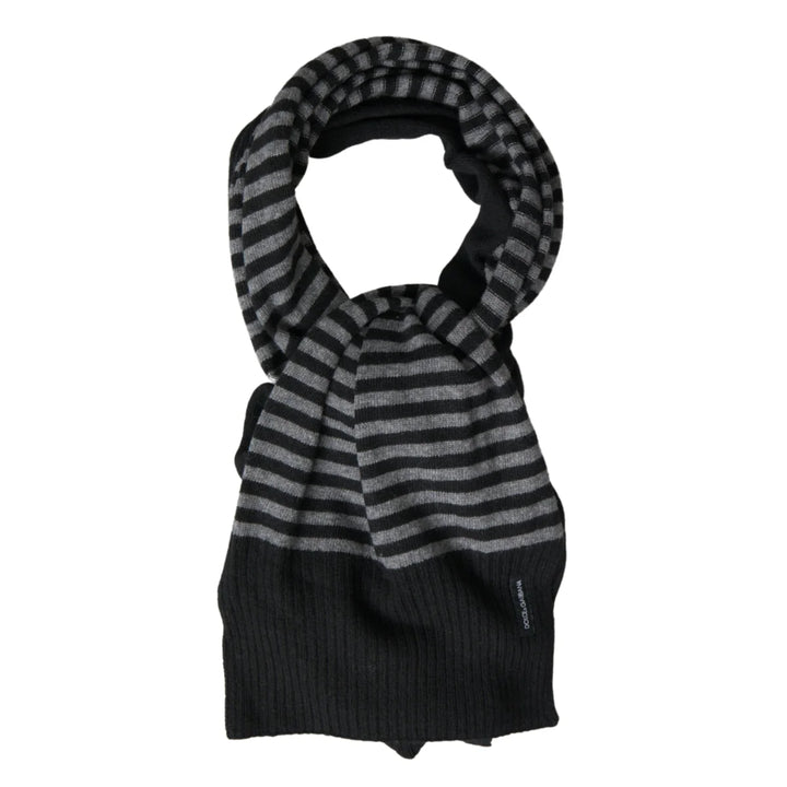Dolce & Gabbana Black Gray Stripe Wool Neck Wrap Shawl Scarf