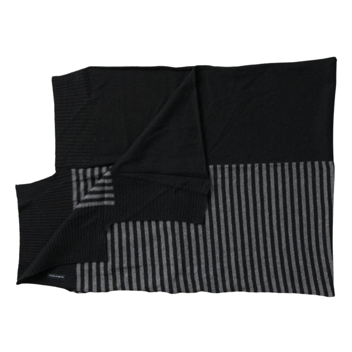 Dolce & Gabbana Black Gray Stripe Wool Neck Wrap Shawl Scarf