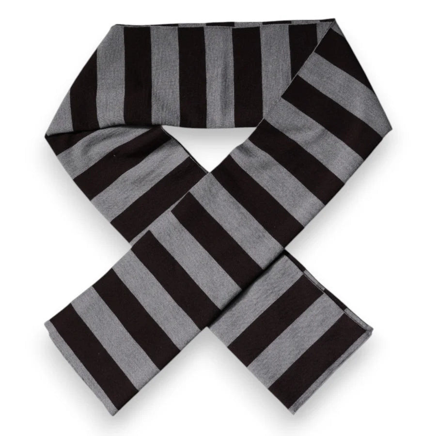 Dolce &amp; Gabbana Black Gray Stripes Wool Neck Wrap Scarf