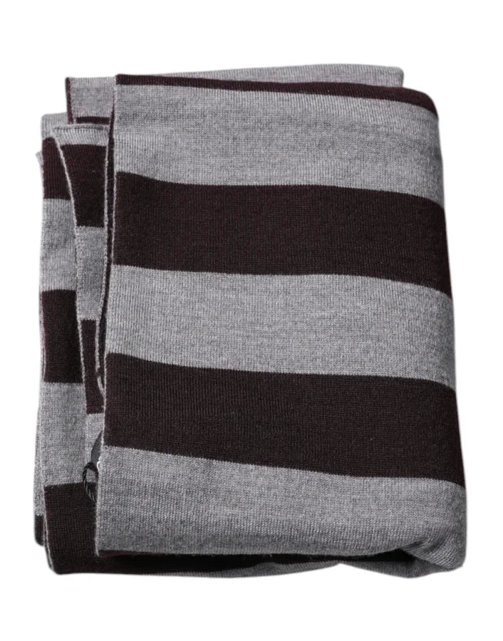 Dolce &amp; Gabbana Black Gray Stripes Wool Neck Wrap Scarf