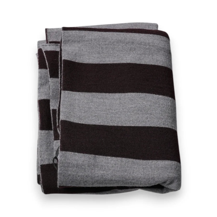 Dolce &amp; Gabbana Black Gray Stripes Wool Neck Wrap Scarf