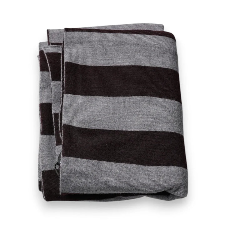 Dolce &amp; Gabbana Black Gray Stripes Wool Neck Wrap Scarf