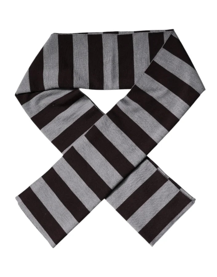 Dolce &amp; Gabbana Black Gray Stripes Wool Neck Wrap Scarf