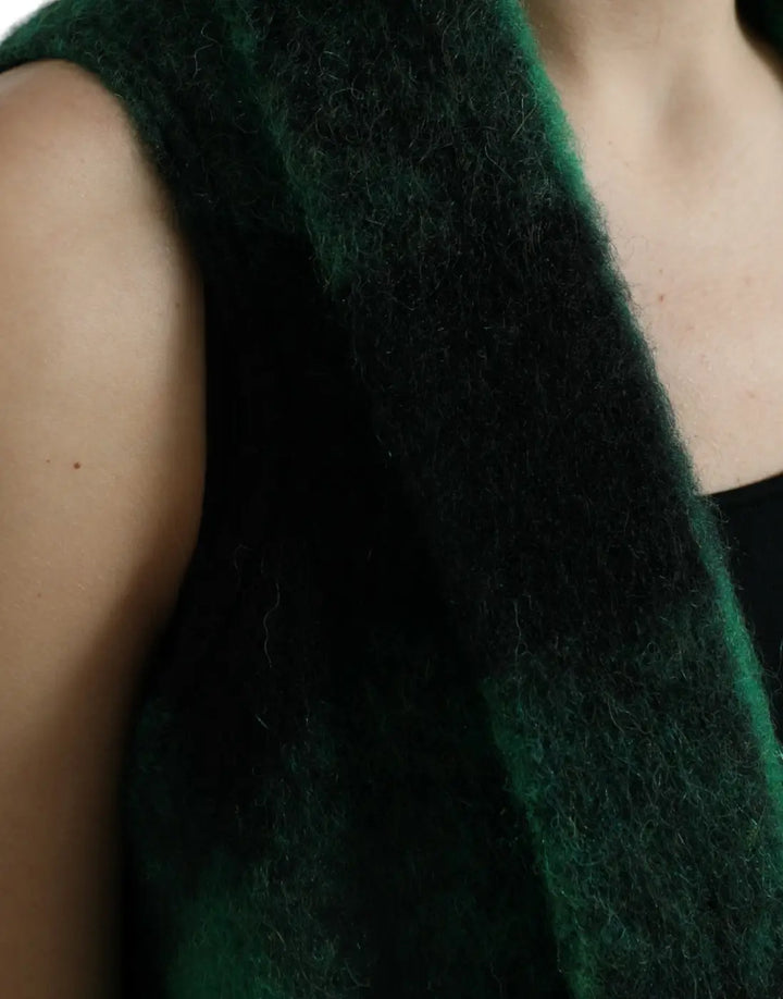 Dolce &amp; Gabbana Black Green Buffalo Check Poncho Coat Jacket