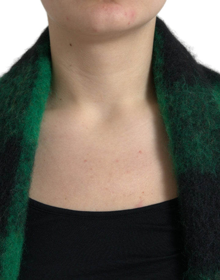 Dolce &amp; Gabbana Wrap Coats - Black Green Buffalo Check Poncho Coat Jacket