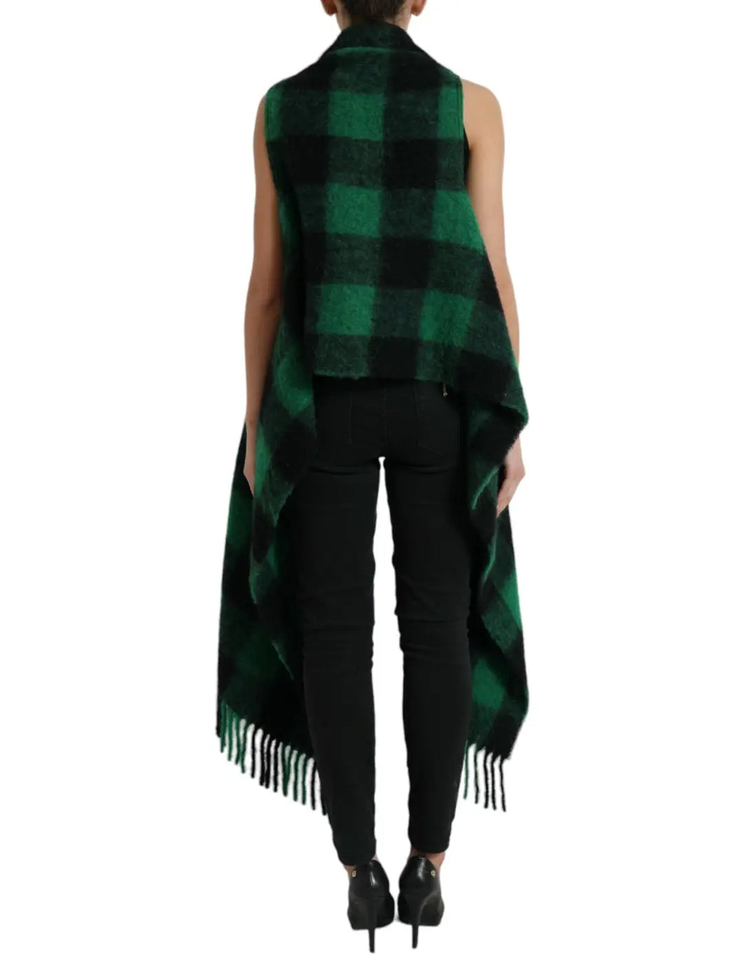 Dolce &amp; Gabbana Black Green Buffalo Check Poncho Coat Jacket