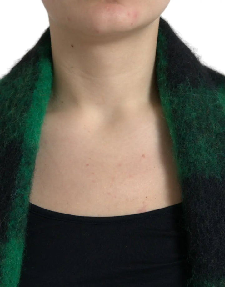 Dolce &amp; Gabbana Black Green Buffalo Check Poncho Coat Jacket