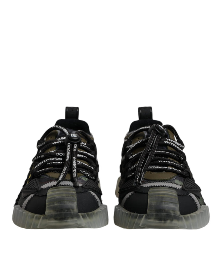 Dolce &amp; Gabbana Black Green Camo Ns1 Low Top Sneakers Shoes