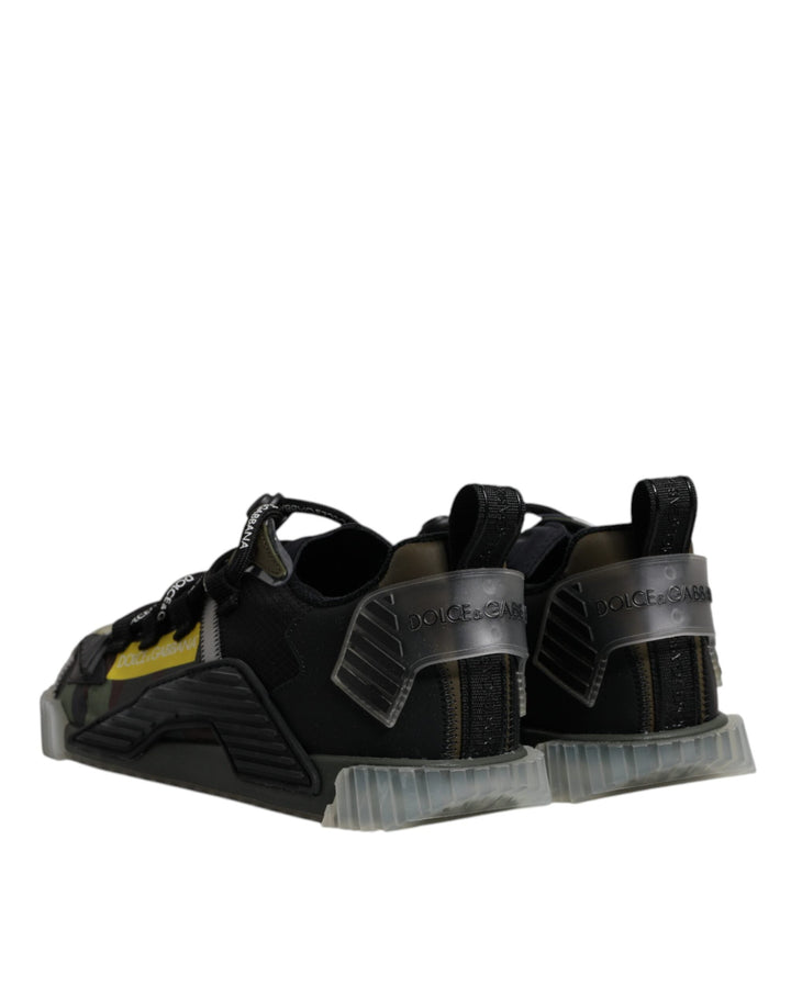 Dolce &amp; Gabbana Black Green Camo Ns1 Low Top Sneakers Shoes