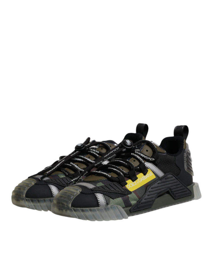 Dolce &amp; Gabbana Black Green Camo Ns1 Low Top Sneakers Shoes