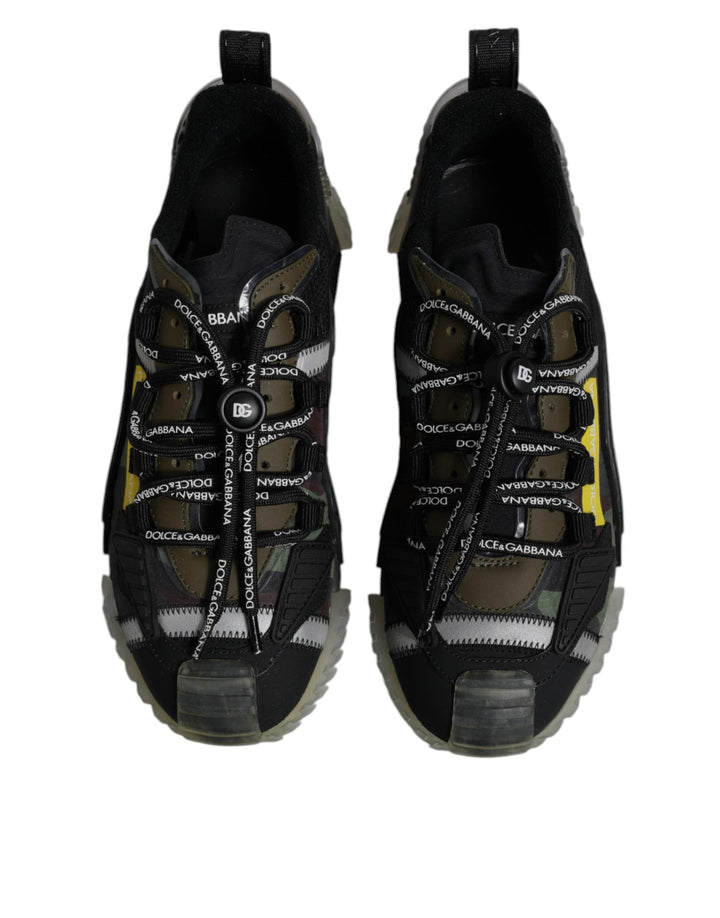 Dolce &amp; Gabbana Black Green Camo Ns1 Low Top Sneakers Shoes
