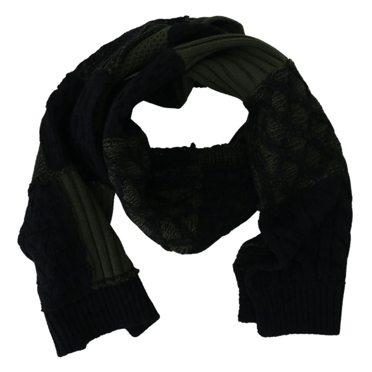 Dolce & Gabbana Black Green Knitted Men Neck Wrap Shawl Scarf