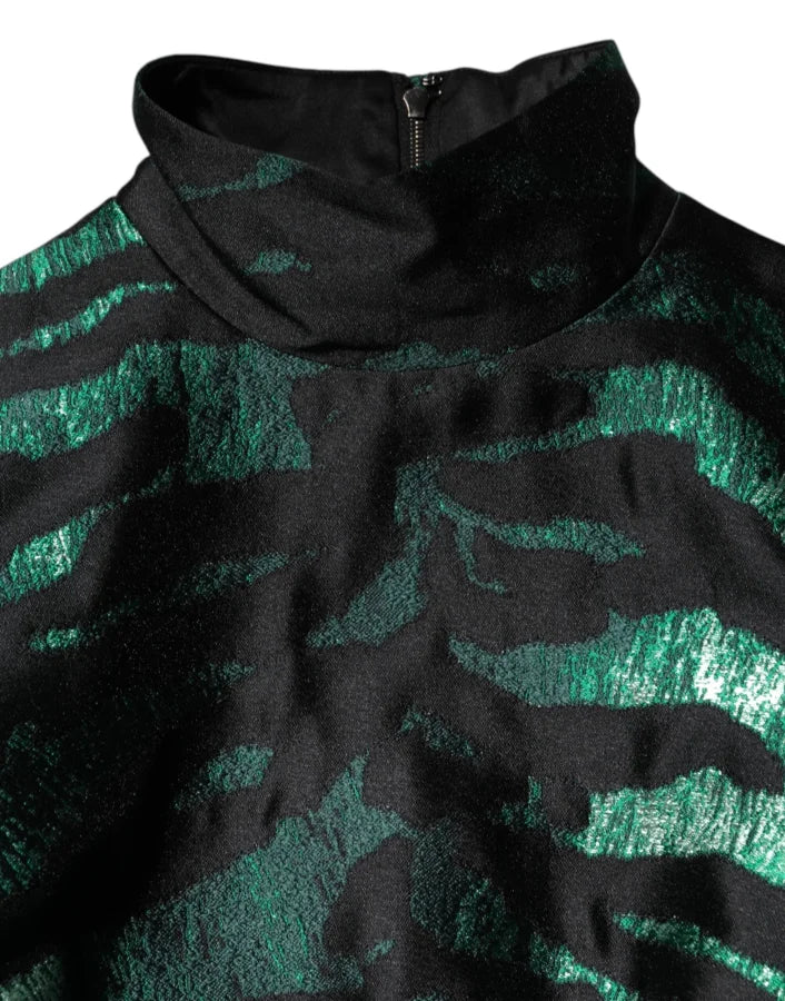 Dolce &amp; Gabbana Black Green Metallic Jacquard Mini Long Dress