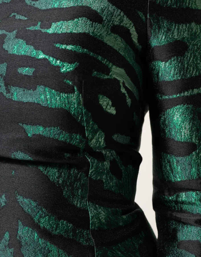 Dolce &amp; Gabbana Black Green Metallic Jacquard Mini Long Dress