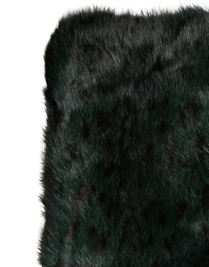 Dolce &amp; Gabbana Black Green Stripe Fur Shawl Neck Wrap 180cm x49cm Scarf