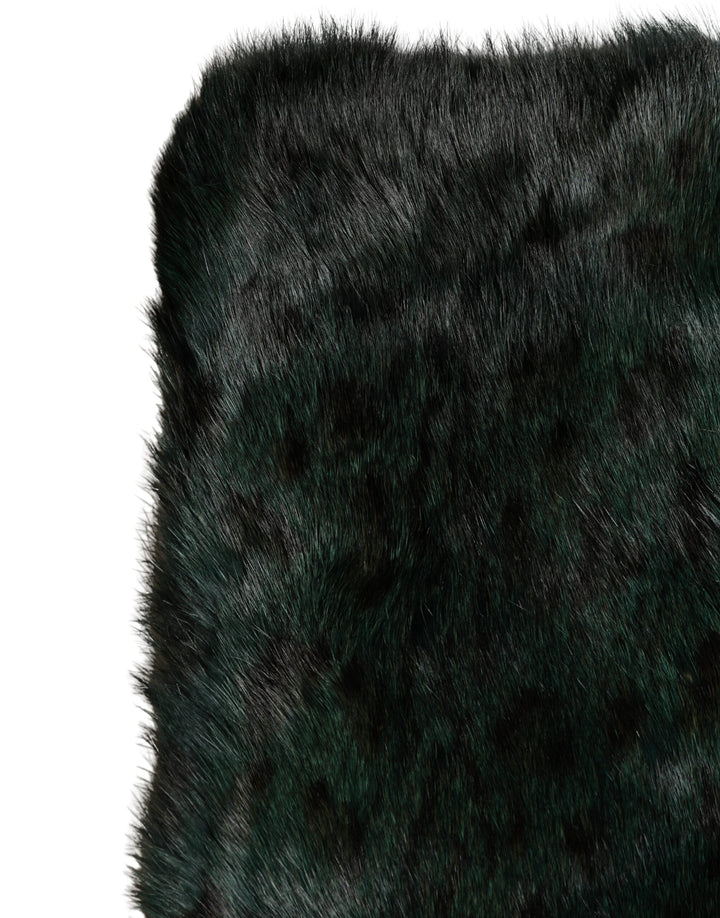 Dolce &amp; Gabbana Black Green Stripe Fur Shawl Neck Wrap 180cm X49cm Scarf