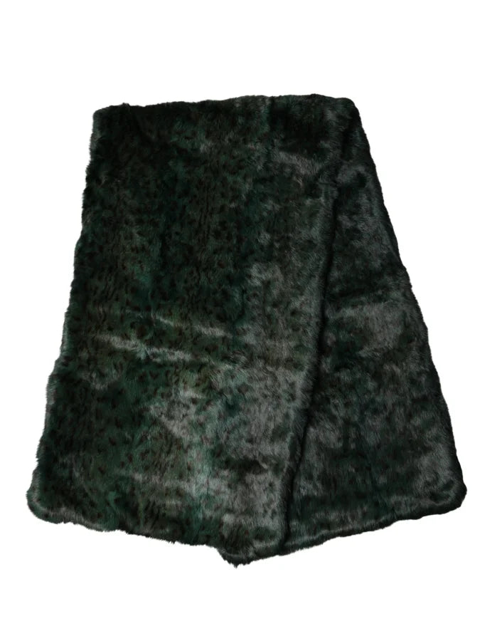 Dolce &amp; Gabbana Black Green Stripe Fur Shawl Neck Wrap 180cm x49cm Scarf