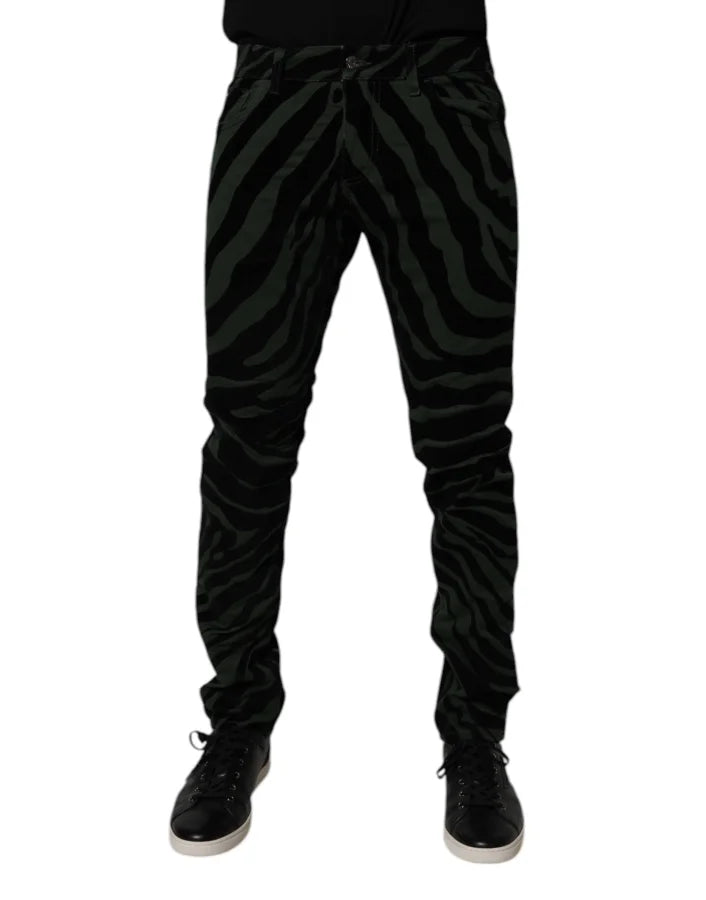Dolce &amp; Gabbana Black Green Stripes Cotton Skinny Denim Jeans