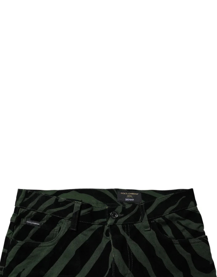 Dolce &amp; Gabbana Black Green Stripes Cotton Skinny Denim Jeans