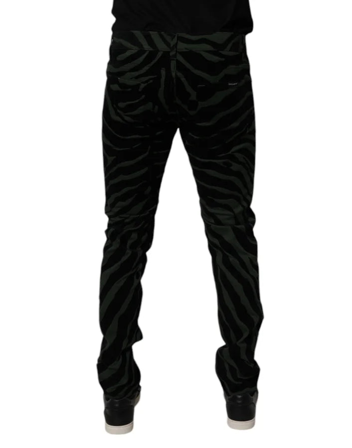 Dolce &amp; Gabbana Black Green Stripes Cotton Skinny Denim Jeans