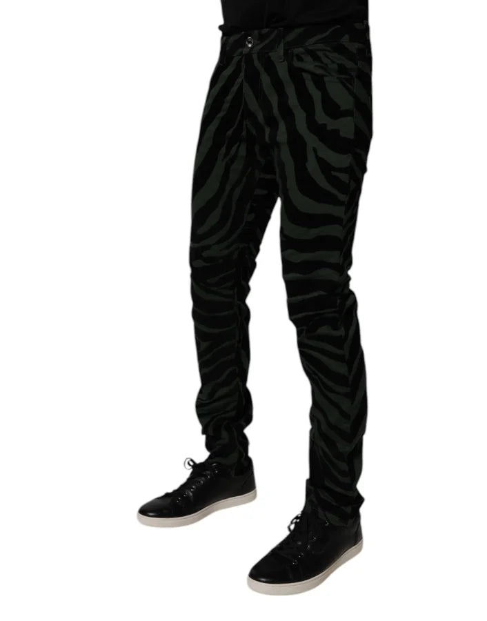 Dolce &amp; Gabbana Black Green Stripes Cotton Skinny Denim Jeans