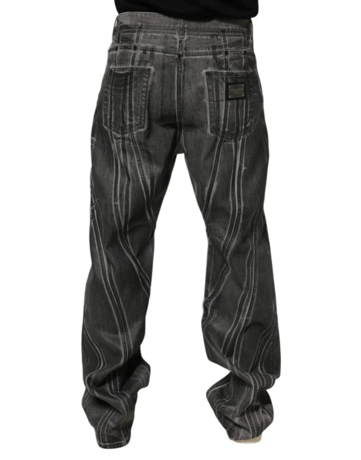 Dolce &amp; Gabbana Black Grey Graphic Print Denim Pants Jeans