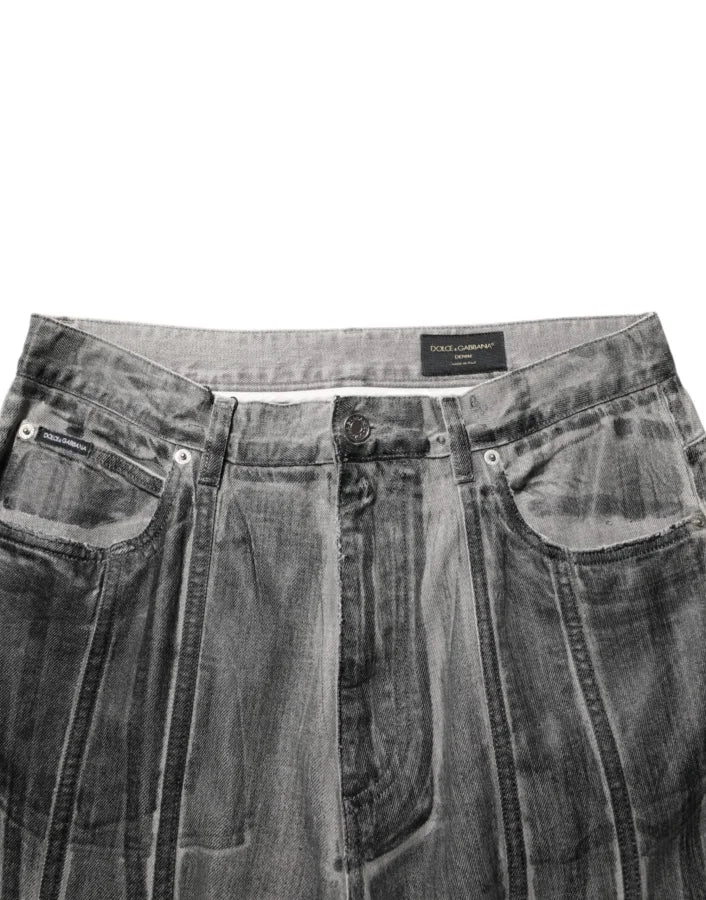 Dolce &amp; Gabbana Black Grey Graphic Print Denim Pants Jeans