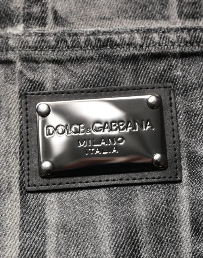 Dolce &amp; Gabbana Black Grey Graphic Print Denim Pants Jeans