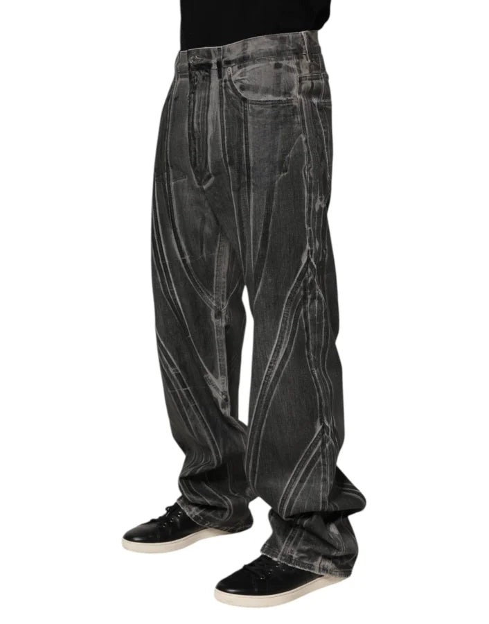 Dolce &amp; Gabbana Black Grey Graphic Print Denim Pants Jeans