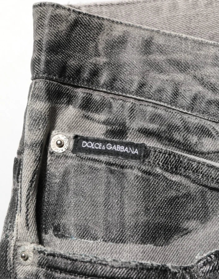 Dolce &amp; Gabbana Black Grey Graphic Print Denim Pants Jeans